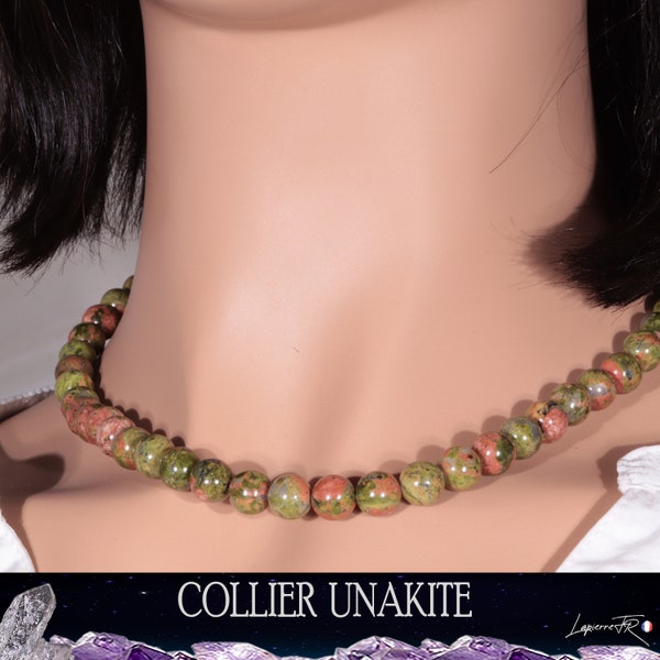 Collier Unakite en perles pierres naturelles rondes 6mm ou 8mm