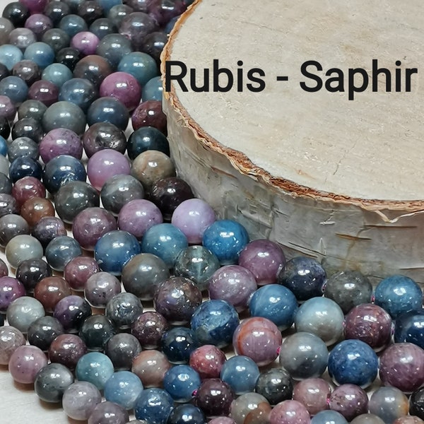 32 perles Rubis-Saphir naturelle 6mm, 22 perles de 8mm,  Perle pierre semi-précieuse ronde et lisse, Qualité AA+