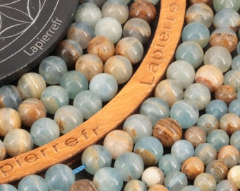 60 perles calcite bleue du Mexique naturelle 6mm, 46 de 8mm, Perle pierre naturelle semi-précieuse ronde, Qualité AA+