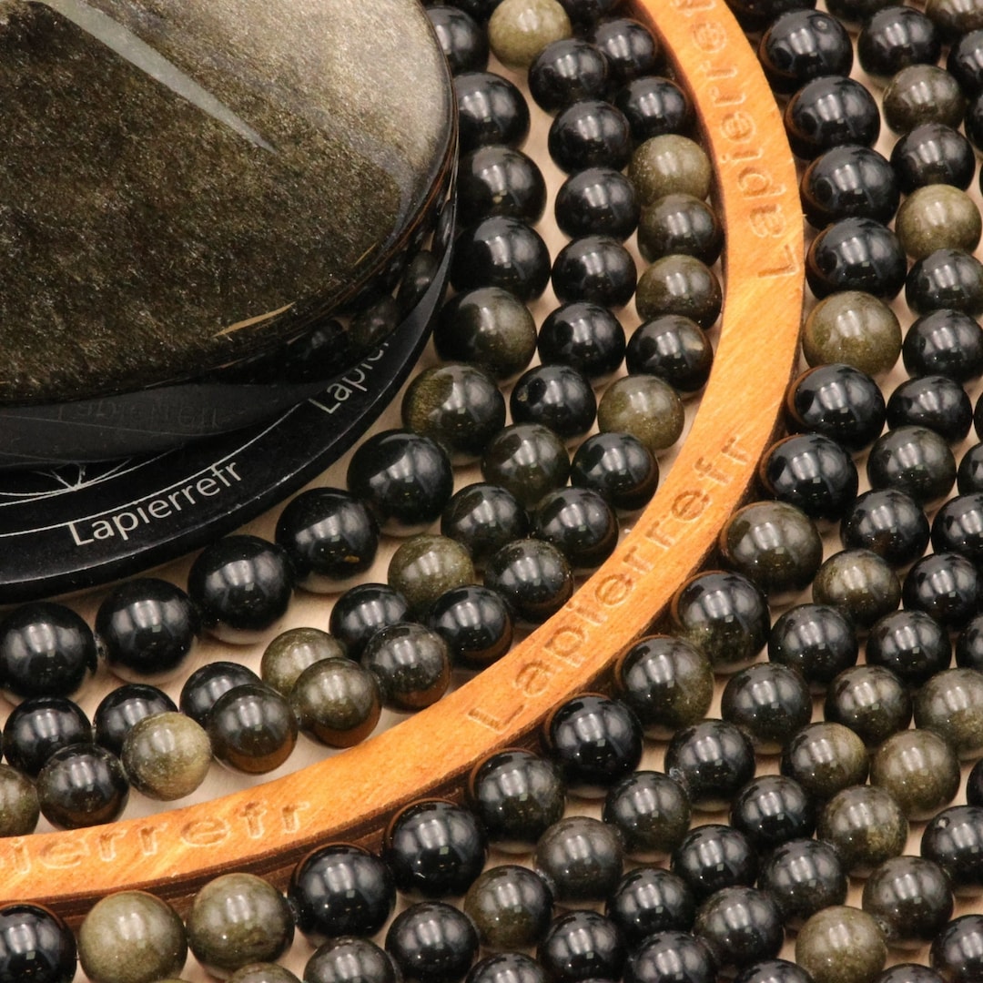 43 Perles Ronde 8mm Obsidienne Dorée Naturelle – Perles Semi-Précieuses En Vrac Pour Bracelets, Colliers Et Bijoux DIY