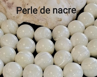 90 perles de nacre blanche naturelle en 4mm, 60 de 6 mm, 42 de 8mm, 37 de 10mm, 30 de 12 mm, Perle ronde et lisse Qualité AA+