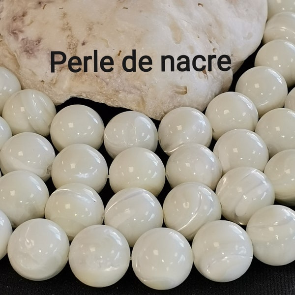 90 perles de nacre blanche naturelle en 4mm, 60 de 6 mm, 42 de 8mm, 37 de 10mm, 30 de 12 mm, Perle ronde et lisse Qualité AA+