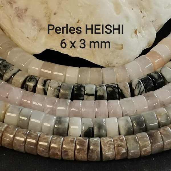 100 Perles Heishi 6mm quartz rose, Labradorite, Aventurine rose, Jade gris, Jaspe Picasso naturelle, Perle rondelle 6mm pierre naturelle