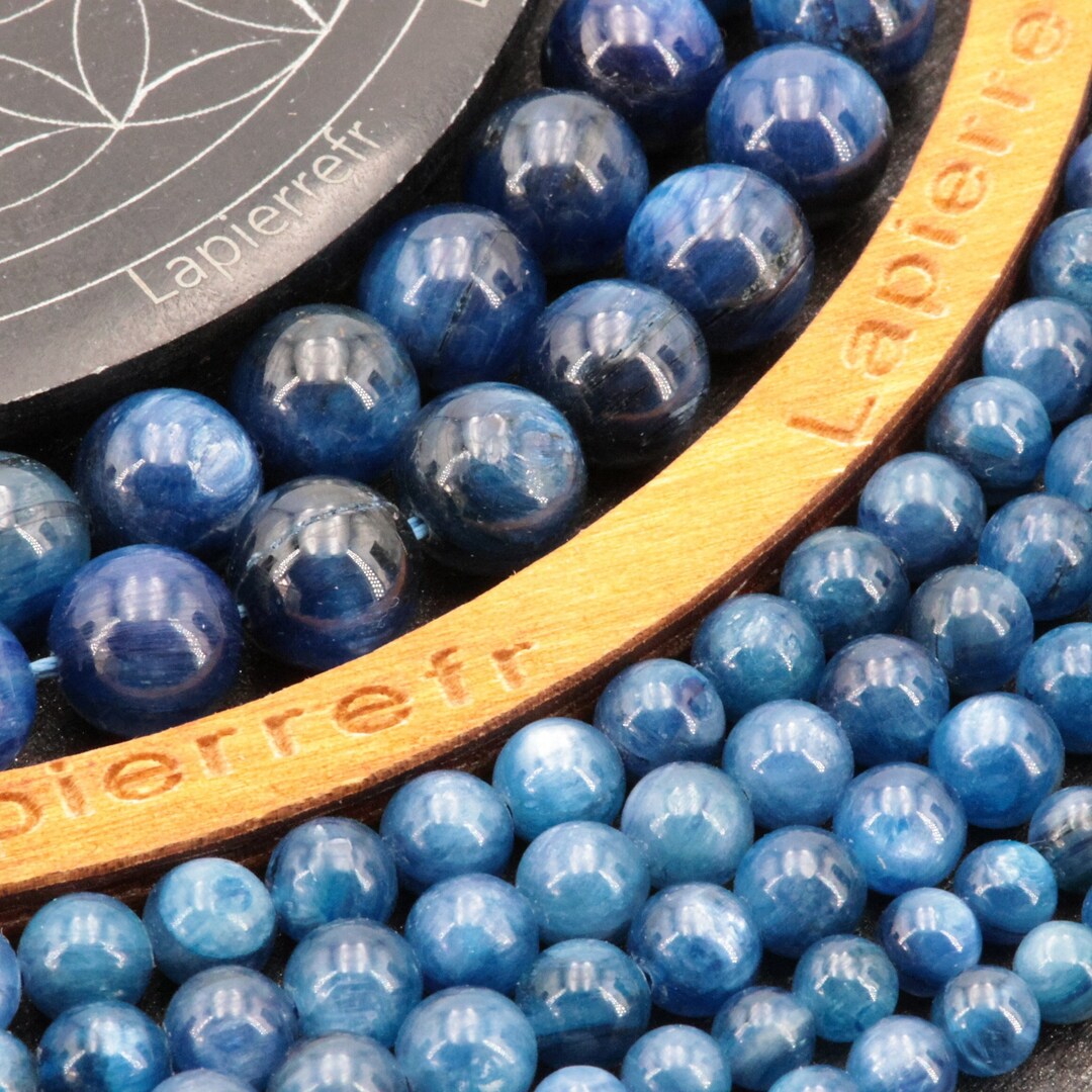 Bracelet Perles Cyanite Naturelle Du Brésil - Sur Mesure Fait Main - Bleu Irisé - Sans Fermoir