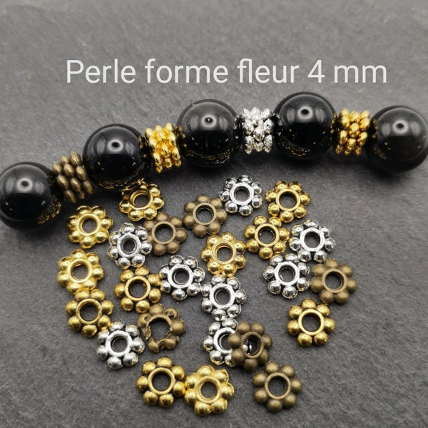 Lot de 900 perles rondelle intercalaire fleur en métal de 4 mm couleur:Argent, Bronze,Or antique,Or /perles d'espacement fleur diamètre 4 mm