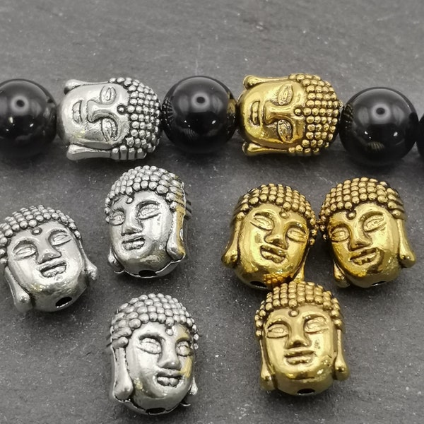 Lot de 10 perles tête de bouddha couleur argent ou Or | Perle intercalaire tête de bouddha | breloque tête de bouddha pour bracelet