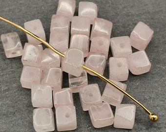 80 Perles cube en Quartz rose naturel 4mm x 4mm | Perles pierres naturelles de forme carrée | Gemmes | Qualité AA+