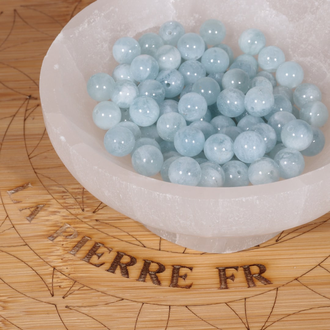 Bracelet Perles Aigue-marine Du Brésil - Fabriqué En France, Taille Personnalisable, Bijou élégant