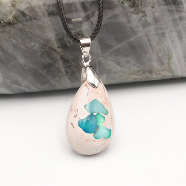 Pendentif opale bleue verte | Véritable opale naturelle en provenance Mexique | Pendentif pierre précieuse | Cabochon taillé à la main