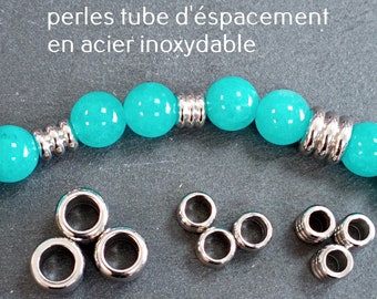 20 perles espacement tube en acier inoxydable hypoallergénique couleur argent diamètres 5,6,8 mm au choix, pour la fabrication de bijoux