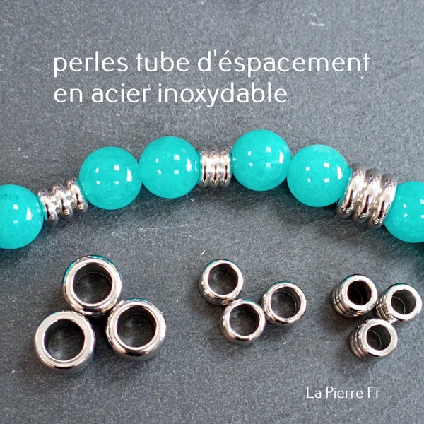 20 perles espacement tube en acier inoxydable hypoallergénique couleur argent diamètres 5,6,8 mm au choix, pour la fabrication de bijoux