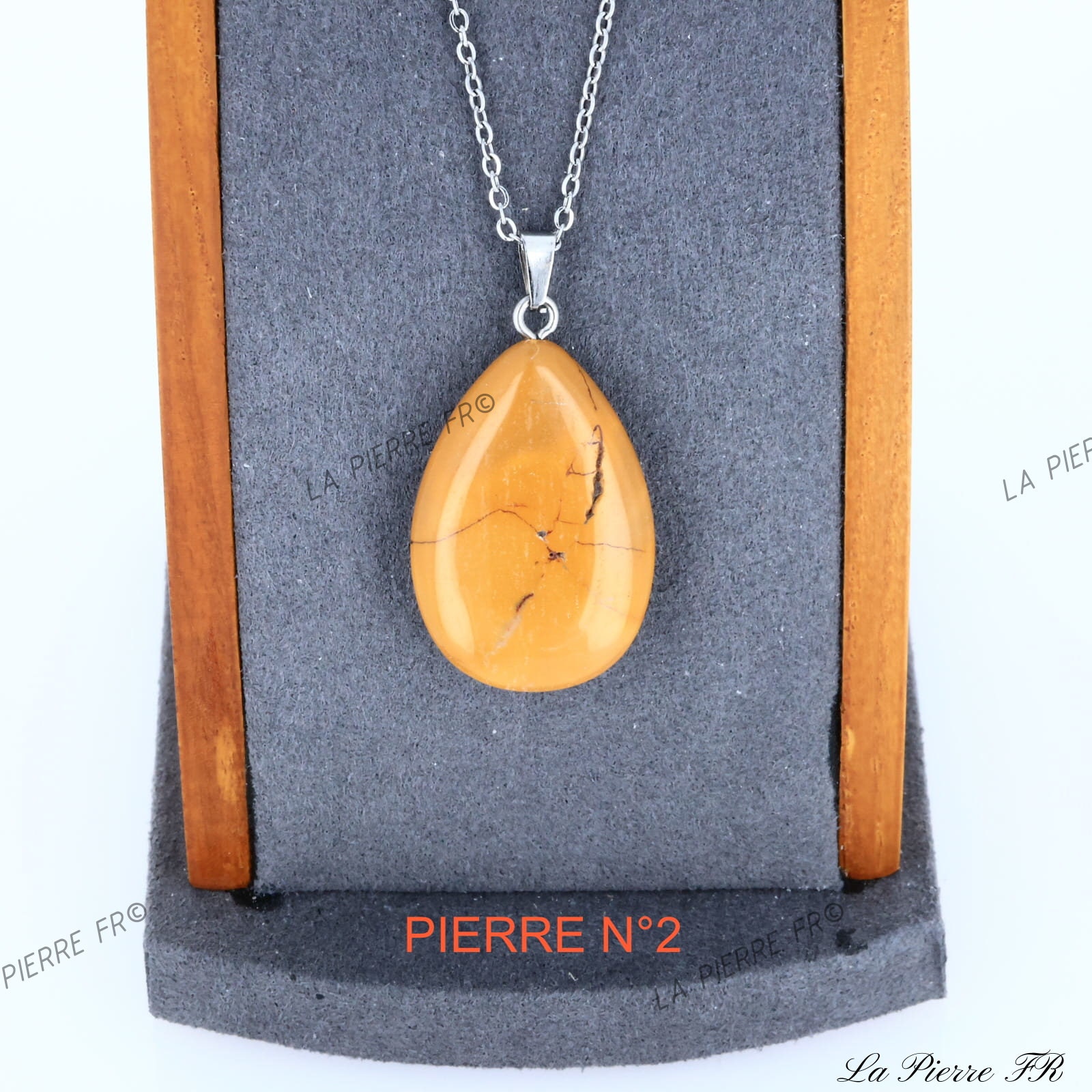 Collier Pendentif En Jaspe Mokaite Goutte 25 Mm - Fait Main En France, Neuf