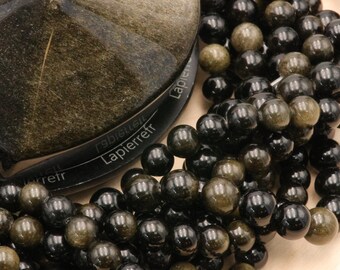 Lot De 24 Perles D'obsidienne Dorée Naturelle - Diamètre 8 Mm, Pour Création De Bijoux