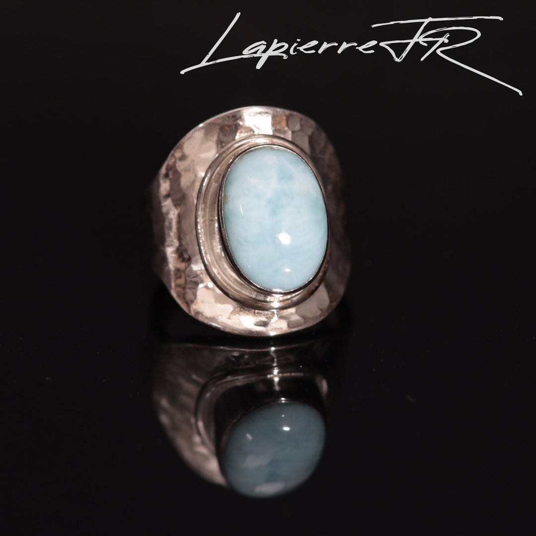 Bague En Argent Sterling Poire Larimar : Bijoux Faits Main Avec Pierre De Naissance - France