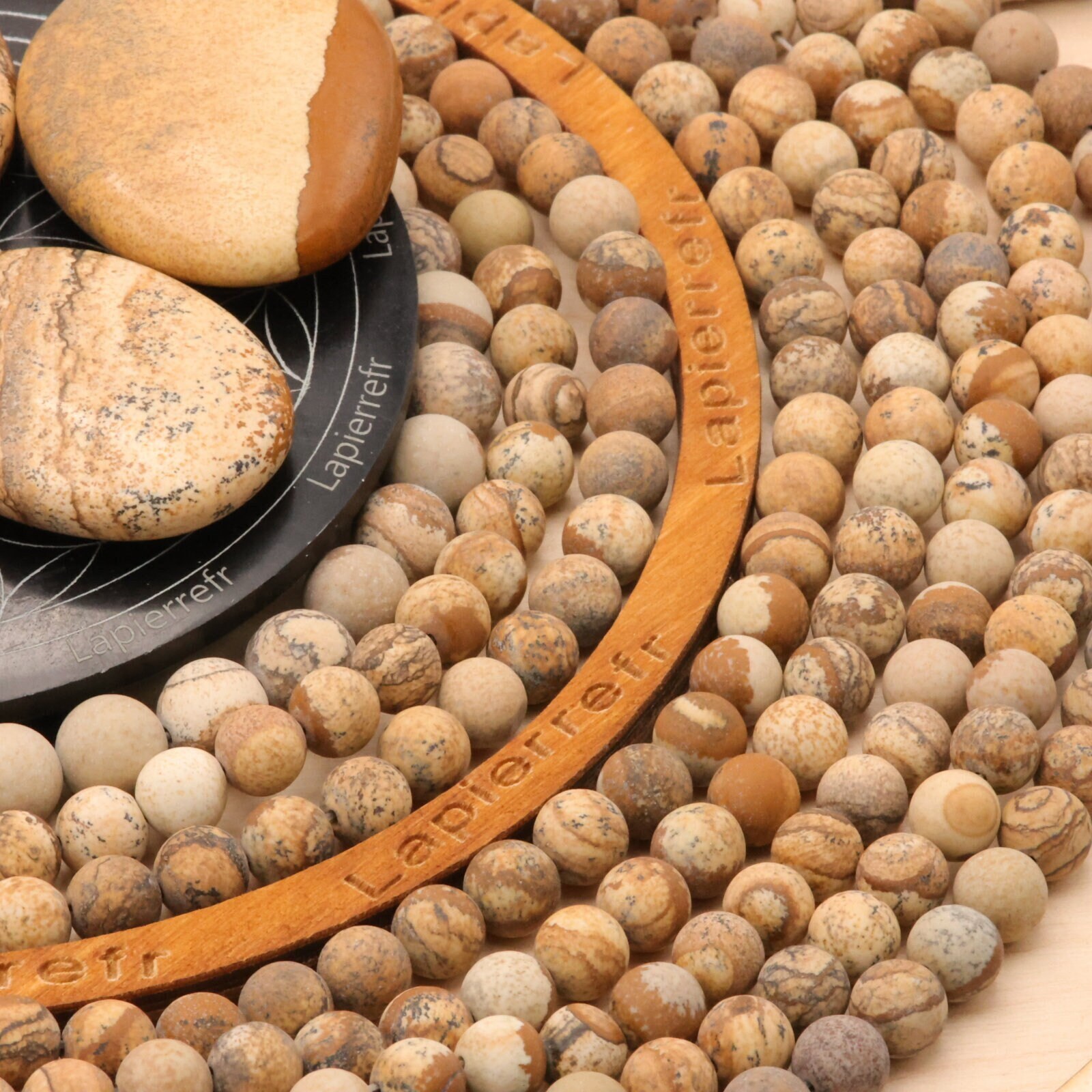Lot De 90 Perles 8mm En Jaspe Paysage Naturel - Neuf - Envoi Offert