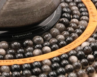 60 perles Obsidienne argentée naturelle ronde 6mm | 46 de 8mm | 36 de 10mm | Perle pierre naturelle semi-précieuse | Qualité AAA