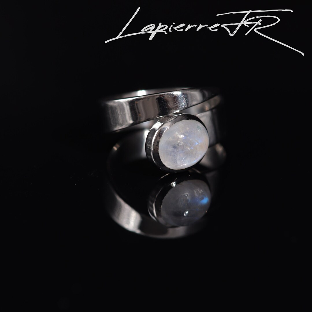 Bague En Pierre De Lune Naturelle Et Argent Sterling - Taille Réglable - NEUF