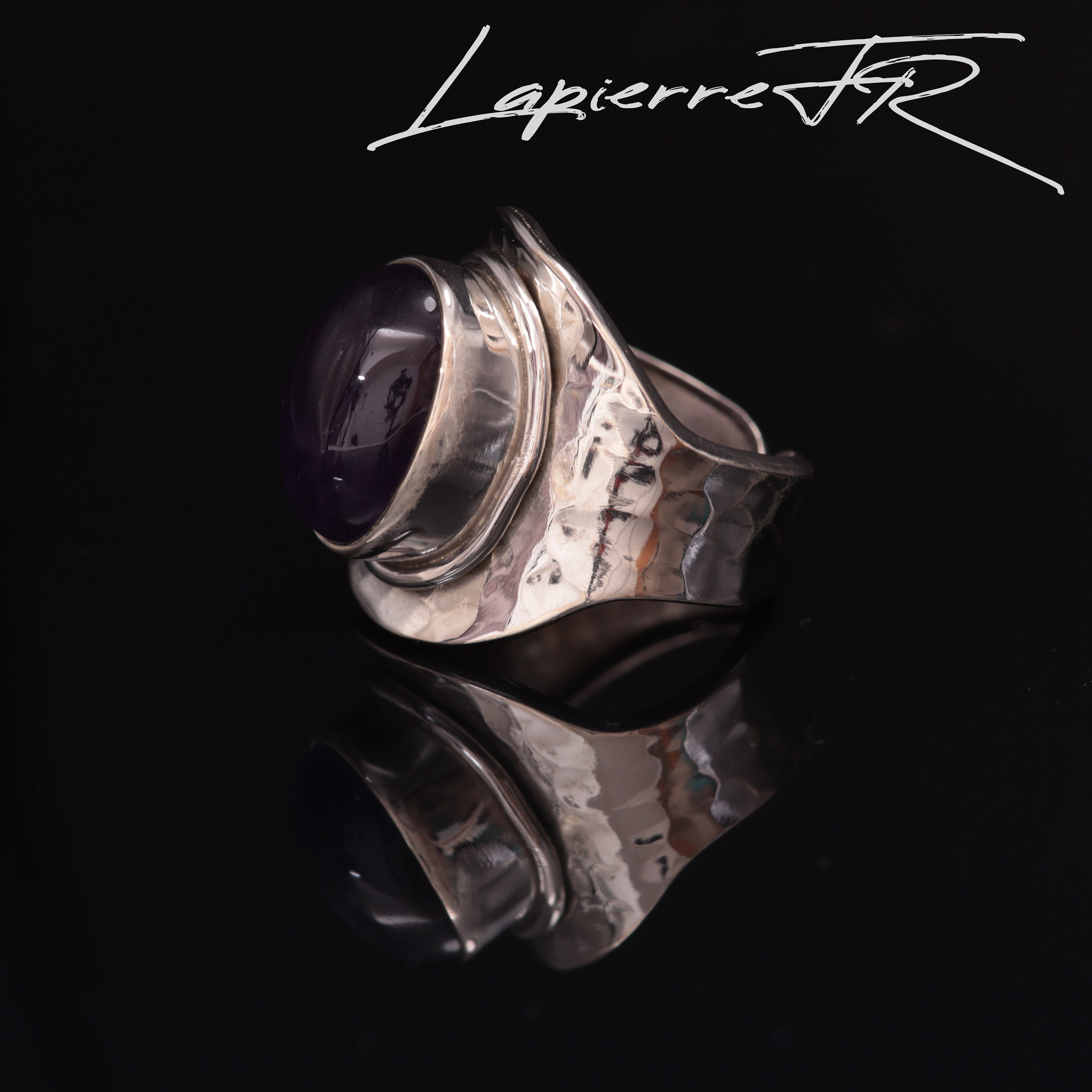 Bague Améthyste Surélevée - Argent Massif 925 - Taille Réglable - Naturelle