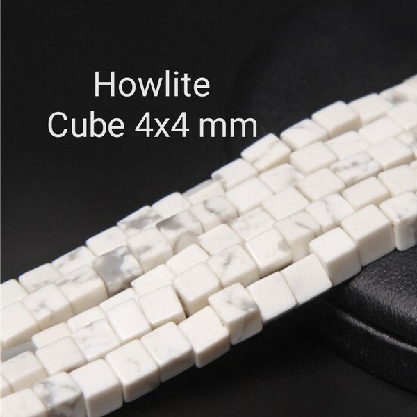 80 Perles cube en Howlite blanche naturelle 4mm x 4mm | Perles pierres naturelles de forme carrée | Gemmes | Qualité AA+