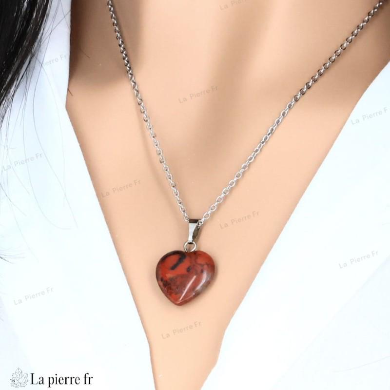 Pendentif Cœur En Pierre Jaspe (Jasper) - Perle Pendante Pour Création De Bijoux Ou Porte-Bonheur
