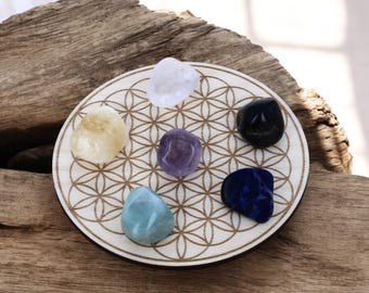 Fleur de vie en bois pour recharger les pierres - minéraux - bracelets | Diamètre 10 cm | Création Artisanale | Marque " LaPierreFR "