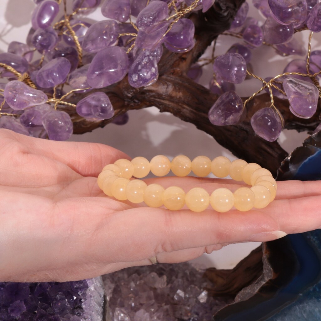 VIE Bracciale Elasticizzato Con Testa Di Buddha E Calcite Gialla – Gioiello Fatto A Mano Per Yoga E Meditazione – Porta Fortuna E Guarigione, Unisex