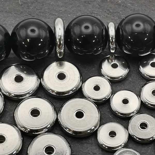 Lot de 45 perles disque-rondelle plate en acier inoxydable 4mm 6mm 8 mm,Perle intercalaire rondelle plate en acier inoxydable 4mm 6mm 8mm