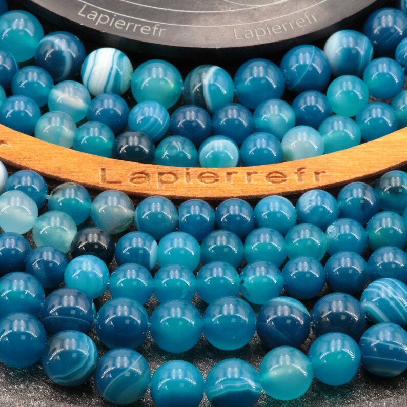 90 perles Agate bleue naturelle 4mm 60 de 6mm 46 de 8mm 35 de 10mm Perle agate ronde et lisse percé pour la création de bijoux image 3
