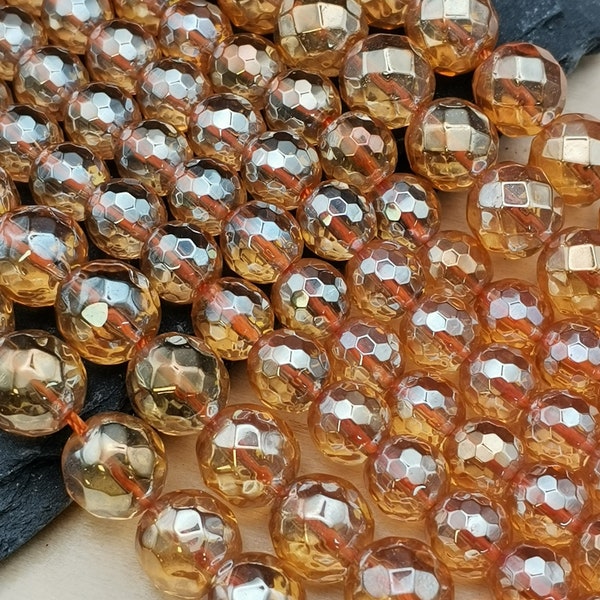 90 perles Quartz champagne facettes ronde naturelle de 4 mm , 60 perles de 6 mm, 46 perles de 8mm, 36 perles de 10 mm