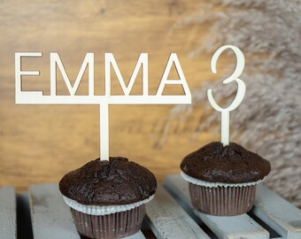 Cake Topper Personalized Name Number Children's Birthday Wooden Decoration | Cake Topper Name and Number Birthday Baptism Wooden Decoration