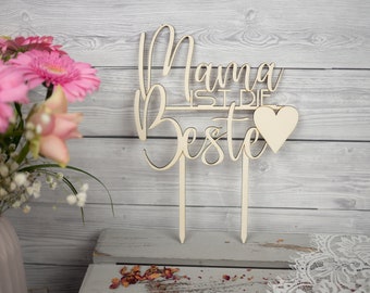 Cake Topper Mother's Day Wood | Cake Decoration Mom is the Best | Mother's Day Gift Mom | Cake Topper Decoration | Flower Decoration Mother's Day