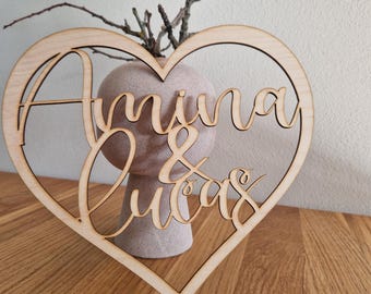 Heart with name wedding | Wooden wedding decoration | Wedding gift | Vintage wedding decoration | Bridal couple decoration