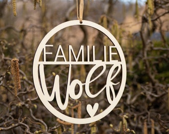 Personalized wooden sign ring | Individual door sign | Wooden sign with name | Name plate with heart | Family name plate entrance door