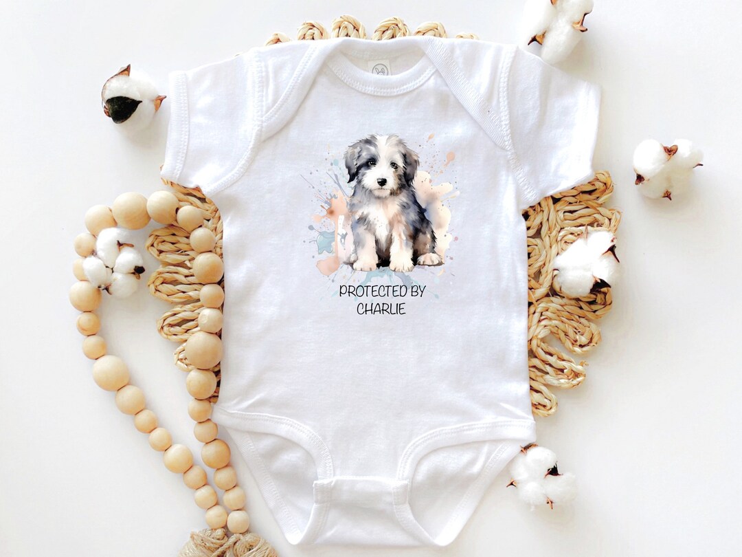 Old English Sheepdog Gifts Protected by Pets Personalized Baby Shower