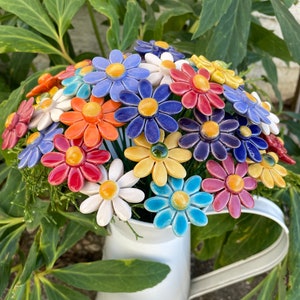 Keramik Blume/Gänseblümchen klein, Pflanzenstecker, Feengartenzubehör, Gartendeko, Pflanzenzubehör