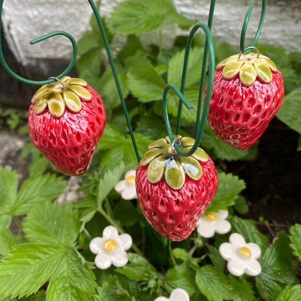 Keramik Erdbeere, Pflanzenstecker, Feengartenzubehör, Gartendekoration, Pflanzenzubehör