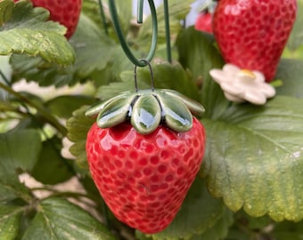 Ceramic Strawberry,Plant stake, fairy garden accessories, garden decor, plant accessories