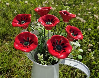 Ceramic poppy/small, Ceramic flower for flower plant, home, garden. Ceramic Poppy, Plant stake, fairy garden accessories, plant accessories