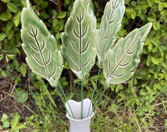 Ceramic Leaf ,Plant stake, fairy garden accessories, garden decor, plant accessories,unique gift