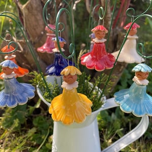 Happy Colorful Fairy Ceramic Figures,Forest Elf ceramic figure for flower plant, home, garden,Plant stake, fairy garden accessories