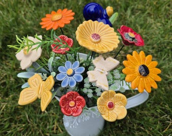 Ceramic Bouquet of 12 flowers,Floral centerpiece of handmade ceramic flowers, gifts and real touch bouquets