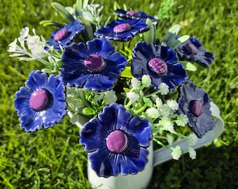 Ceramic Cornflower,ceramic flower on stem,Plant stake, fairy garden accessories, garden decor, plant accessories