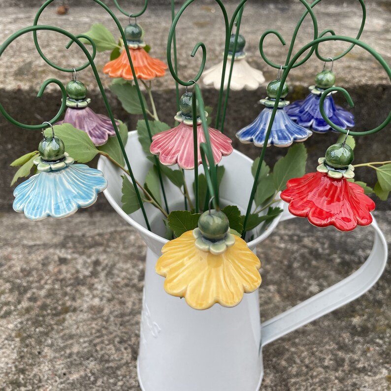 Ceramic Harebell,ceramic Flower on Stem,plant Stake, Fairy Garden