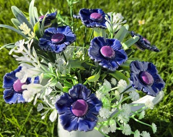 Ceramic Cornflower/small,ceramic flower on stem,Plant stake, fairy garden accessories, garden decor, plant accessories