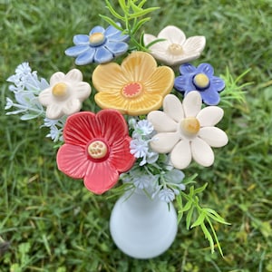 7 ceramic Flowers Bouquet, colorful bouquet - ,Floral centerpiece of handmade ceramic flowers, gifts and real touch bouquets