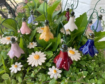 Campanula de cerâmica, estaca para plantas, acessórios para jardim de fadas, decoração de jardim, acessórios para plantas, presente exclusivo