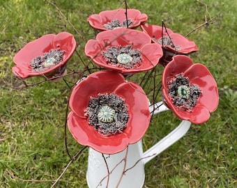 Ceramic large poppy, Ceramic flower for flower plant, home, garden.Big Ceramic Poppy,Plant stake,fairy garden accessories, plant accessories
