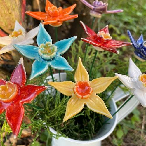 Ceramic Flower/daisyplant Stake Fairy Garden Accessories Etsy