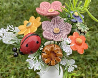 8 flowers, Ceramic Flowers Bouquet,Floral centerpiece of handmade ceramic flowers, gifts and real touch bouquets