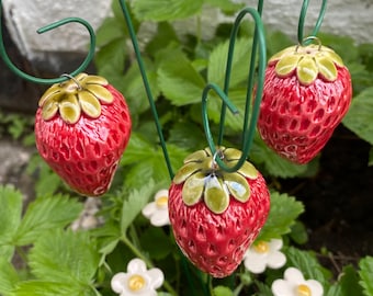 Morango de cerâmica, estaca de planta, acessórios de jardim de fadas, decoração de jardim, acessórios de planta